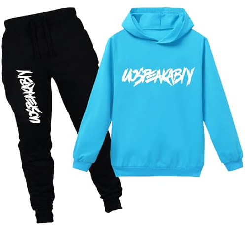 amropi Chándal Niños 2 Piezas Set Sudadera con Capucha y Pantalones Deportivo Jogging Conjunto Ropa Azul Cielo-2, 12-13 años