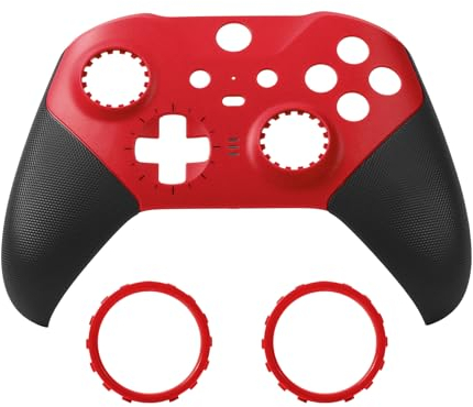 Ceozon Ersatz-Frontplattenabdeckung, Reparatur-Zubehör-Set für Xbox One Elite Controller Serie 2, inklusive Joystick-Ringen (rot)