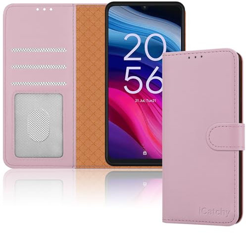 iCatchy For TCL 505 Case Leather Wallet Book Card Slots Magnetic Closure Kickstand Shockproof RFID Blocking Protective Phone Cover for TCL 505 (Rose Gold)