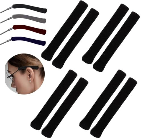YMCCOOL 8 Pieces Eyeglass Ear Cushions,Soft Knitting Cotton Fabric Glasses Ear Grippers Anti Slip Temple Tips Sleeve Retainer,Glasses Arm Cushion for Glasses Sunglasses Eyewear,Black