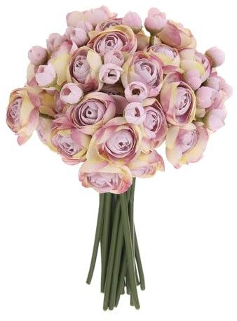 QUARKZMAN Flores Artificiales de Ranúnculo 18 Piezas de Flores de Seda Falsa de Color Lila Claro para Ramos de Flores DIY Centros de Mesa de Boda en Casa