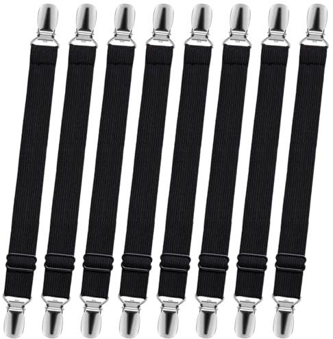 LIHAO 8pcs Attache Drap Housse réglable pour Drap lit/canapé/Housse de Repassage/Matelas, Noir