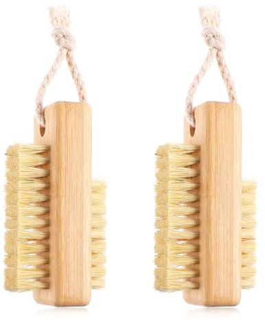 2 Pcs Nail Brush for Cleaning Fingernails, Wooden Nail Brushes Fingernail Brush Cleaning Nail Scrub Brush Two-Sided with Hanging Rope for Scrubbing Fingernails and Toes Men Women