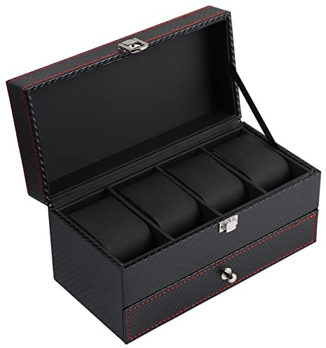 WOFASHPURET Carbon Fiber Uhr Box Schmuck Lagerung Box Kissen für Armbänder und Ringe Elegante Schwarze Innen und