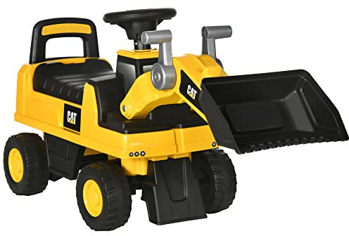 HOMCOM Tractor Correpasillos con Licencia Caterpillar Excavadora para Niños de 18 a 36 Meses con Pala Delantera y Bocina Carga 25 kg 78x29,5x54 cm Amarillo