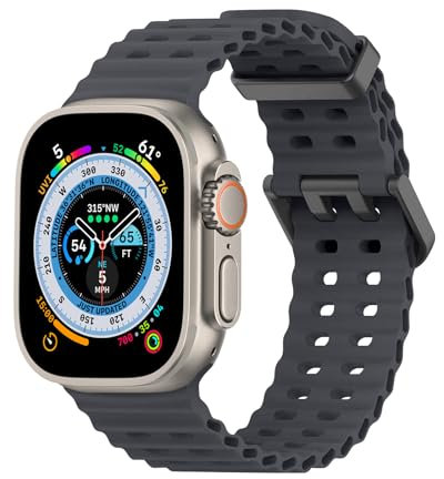 Lobnhot Correa Ocean es Compatible con Apple Watch Ultra 2 / Ultra 49mm 45mm 44mm 42mm, Correa Deportiva de Silicona Puede Reemplazar la iWatch Ultra 2 Serie 9 8 7 6 5 4 3 1 SE, Medianoche