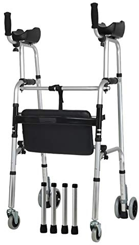 Rollator Walker mit Sitz und Unterarmstütze, strapazierfähig, tragbar, zusammenklappbar, aufrecht, für Senioren/Aduits, 1,8 m hoch, medizinischer Lauflernwagen mit 2 Rädern und Sitz