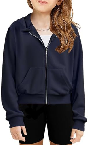 Arshiner Ragazza Felpe con Cappuccio Zip Bambine Felpa a Maniche Lunghe Moda Casual Hoodie Autunno Inverno Felpe per Ragazze 7-8 Anni Blu Marino