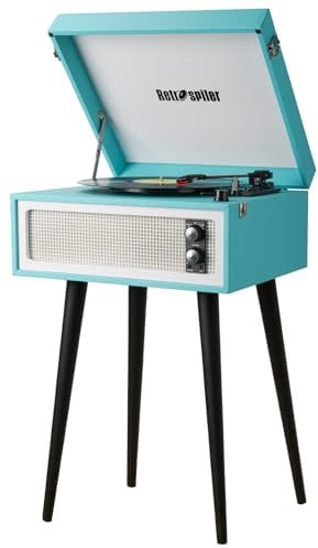 RETROSPILER Plattenspieler mit Ständer, 3-Gang-Schallplattenspieler mit eingebauten Lautsprechern und abnehmbaren Füßen, Bluetooth USB-Recorder Aux-in (türkis)