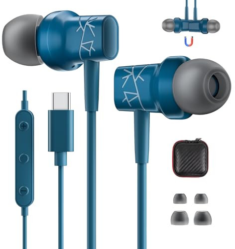 USB C Headphone for iPad 10th Generation USB Type-C Earbuds for iPad Air 5th Generation iPad Pro 11 Inch Noise Canceling Wired Earphones with Mic Volume Control Stereo Headset for iPad Air 4 Lake Blue
