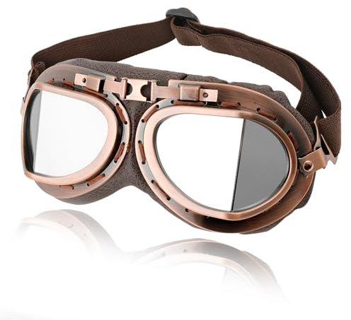 DREAMIZER Motorradbrillen, Retro Motorradbrille, Vintage Brille im Flieger Piloten-Stil, Motorrad brillen für Cruiser Touring Café Scooter, Wander Skibrille, Brille für Halbhelm