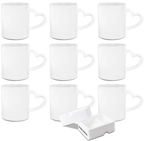 SUBLOVER 11 oz Ensemble de 9 Blanc tasses à sublimation, Céramique Personnalisé Mugs et Tasses à café pour Cadeau Collègue Idée Cadeau Original