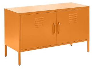 MMT Metal Industrial TV Cabinet, Perfect Bedroom Furniture, Ideal for Small TVs in Bedroom, Fashionable TV Cabinets for Living Room - Grey & White Accent Cabinet (Orange)