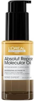L'Oréal Professionnel Absolut Repair Molecular Bi-Phase Oil for Damaged Hair 30ml, High Shine & Molecular Repair