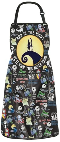 BAUNA Delantal de cocina de Jack Sally con bolsillo, regalo de fiesta de Halloween, decoración de cocina