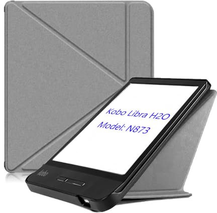 jiajieCase Étui pour Kobo Libra H20 7 Premium PU Cuir Housse de Protection avec Fonction de Veille Automatique pour Kobo Libra H2O Étui de Protection (Gris)