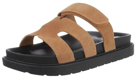 Ital Design Damenschuhe Sandalen & Sandaletten Pantoletten, HY4563-, Kunstleder, Camel, Gr. 37