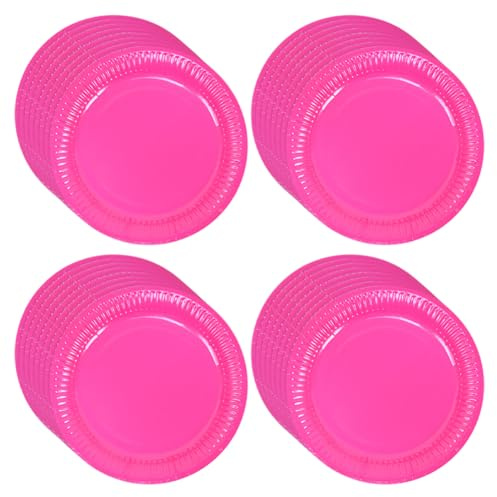JIHUOO Lot de 40 assiettes rondes en carton fluo de 17,8 cm - Assiettes rondes à dessert d'anniversaire - Assiettes en papier de couleur unie qui brillent dans le noir - Fournitures de fête - Rose vif