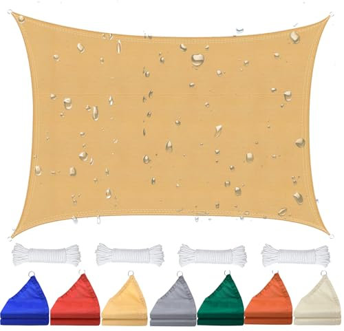 ZHJSHOU Vela Ombreggiante Rettangolare 1x1m con Occhielli - Telo Ombreggiante Esterno Impermeabile 95% UV, Tenda da Sole per Giardino/Balcone con Anelli D