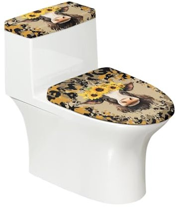 JUDENTIDOS Toilettensitz-Deckelbezug mit Sonnenblumen-Motiv, Leopardenmuster, Set für Badezimmer, Toilettendeckelbezug für Badezimmer, WC-Deckelsitz, Heimdekoration