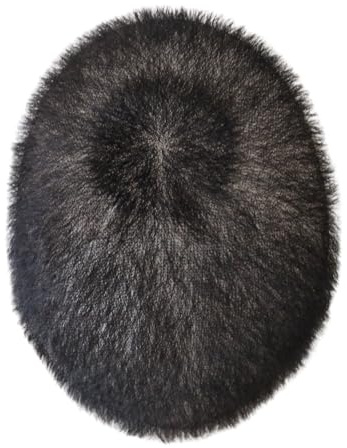 Toupet für Männer mit 100 % Echthaar, 0,08 mm, natürliche Haut, Haarteile, Ersatz für Herren-Toupet mit V-Schlaufen, natürliches Schwarz (kurzes schwarzes Haar, 15,2 x 20,3 cm)