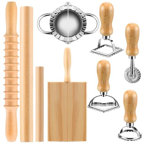 Pasta Maker Tool Set - Wooden Board, Cutter Wheel, Dough Roller