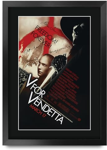HWC Trading V for Vendetta (2005) Natalie Portman Geschenke Geduckter Poster Signiertes Autogramm Foto für Fans von Film Memorabilien - A3 Gerahmt