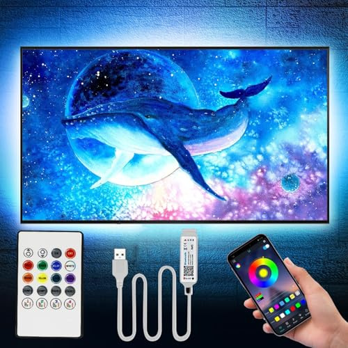 LED-Leuchten für TV, 4M LED TV-Hintergrundbeleuchtung, mit App & Fernsteuerung für 50-70 Zoll TV, Musik Sync LED TV-Licht mit Bluetooth-Funktion, RGB-Farbwechsel-Lichtstreifen für Heimkino
