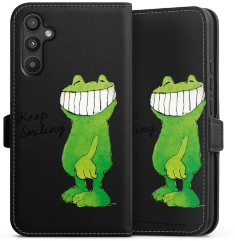 DeinDesign Klapphülle kompatibel mit Samsung Galaxy A34 5G Handyhülle aus Kunst Leder schwarz Flip Case Frosch Motivation Janosch