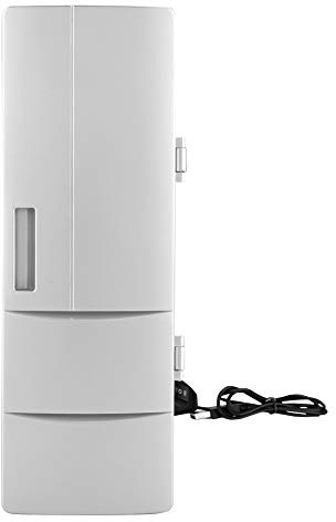 CHEOTIME USB -Kühlschrank, kompaktes Getränkekühler und wärmerer, tragbarer Kühlschrank hält 2 Dosen, LED -Licht mit USB für Autos Reisebüro
