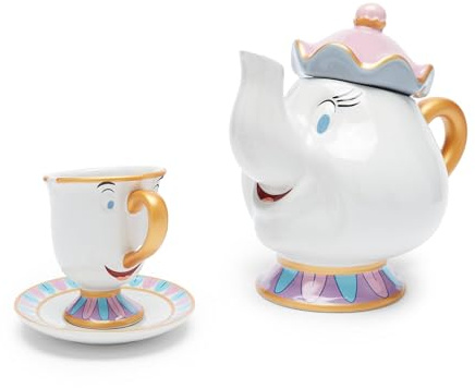 Disney Store Official Mrs. Potts and Chip Stoneware Tea Set, Beauty and the Beast, 767ml teapot and 85ml Tea Cup