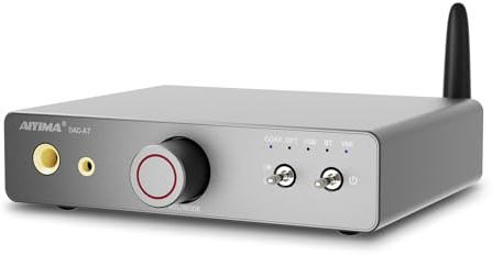 AIYIMA DACA7 ES9038Q2M Mini Bluetooth stationär DAC & hörlursförstärkare | BT 5.4 med LDAC, USB-C/OPT/COA/BT-ingångar,dubbla hörlursutgångar,RCA-utgångar,Opa1612 Op-ampere,Gaming DAC för PS5/Xbox