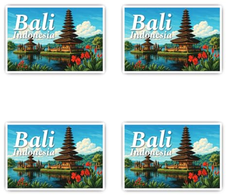 Aufkleber: 75 mm, 4 Stück - Bali Indonesia Reise Vinyl Sticker Tempel Panorama