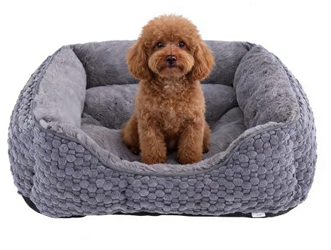 GOBOBE Plüsch-Hundebett, klein, dunkelgrau, maschinenwaschbar, Hundesofa mit Kissen, 51 x 48 x 15 cm, Maiskorn-Design, rutschfeste Unterseite, Dicke PP-Baumwollpolsterung