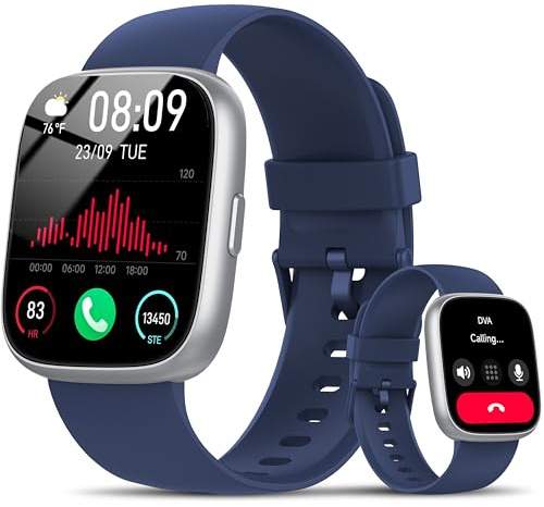 Reloj Inteligente Hombre Mujer con Alexa, 1,83 Smartwatch con Llamadas Bluetooth,120+ Deportivos Smart Watch con Pulsómetro/Podómetro/Monitor de Sueño, IP68 Pulsera Actividad para Android iOS, Azul