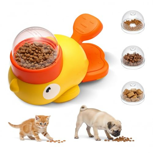Duck Cat Treat Dispenser - Interactive Puzzle Feeder for Indoor Cats & Small Dogs，Easy to Clean Slow Feeder for All Kibble Sizes, Durable Boredom Buster for Kittens & Puppies (Yellow)