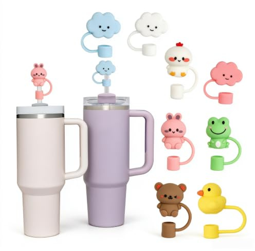 8 Pieces Silicone Straw Covers, 10mm Flower Designs | Reusable, Safe, Ideal for Stanley Cups and Modern Straws