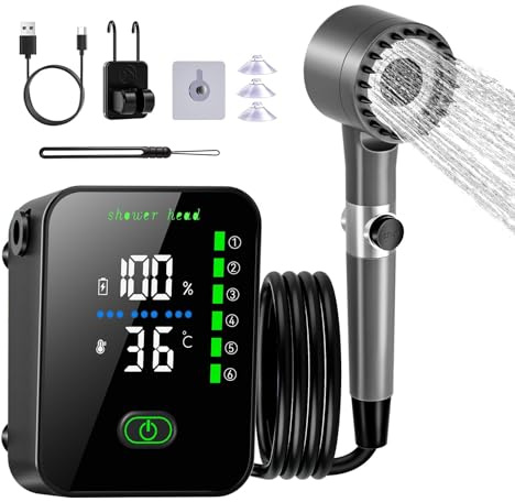 Yorrimmu Campingdusche mit 8000mAh Akku und Pumpe | Intelligente Digitalanzeige, 6 Stufen Wasserdruck einstellbar, IPX8 wasserdicht für Camping, Garten, Strand, Reisen, Haustier