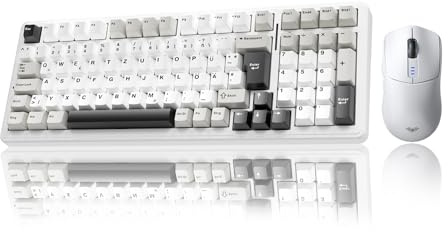 AULA F99 Kabellose Gaming Tastatur und SC580 Kabellose Gaming Maus,BT5.0/2.4G/USB-C,Gasket Struktur,Hot Swap,Software,RGB,PBT Tastenkappen,8000mAh,Creamy Sound,Mechanische Tastatur (Weiß*2)