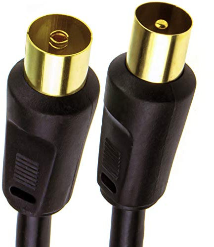 kenable RF Coaxial TV Aerial Lead Coax Plug to Socket Black RG59 Cable Gold 1m