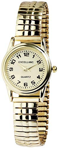 Excellanc Damen - Uhr Metall Zugarmband Armbanduhr Analog Quarz 1700024 (Goldfarbig)