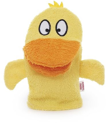 Isabelle Laurier - Gant de Toilette Amusant pour Enfant 100% Coton - Gant de Bain éponge pour bébé - Modèle Canard, Jaune