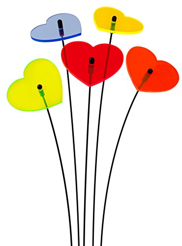 SUNPLAY Sonnenfänger Herzen im FARBMIX, 5 Stück zu je 5 cm Durchmesser im Set + 35 cm Schwingstäbe