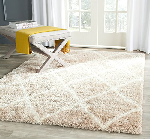 SAFAVIEH Montreal Shag Collection 4' x 6' Beige/Ivory SGM831C Trellis Non-Shedding Living Room Bedroom Dining Room Entryway Plush 2-inch Thick Area Rug