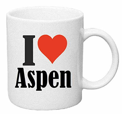 Reifen-Markt Kaffeetasse I Love Aspen Keramik Höhe 9,5cm ? 8cm in Weiß