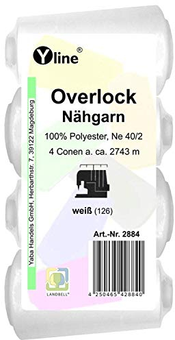 4 Stück Spulen Overlock - Nähgarn, weiß, a. 2743 m, NE 40/2, 100% Polyester, Nähfaden, Nähmaschinen Garn, (0,01 € / 10 m), 2884
