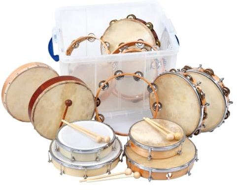 Betzold Trommel-Set | 6 Trommeln, 4 Schellenringe, 4 Tamburin, 1 Paar Holzschlägel