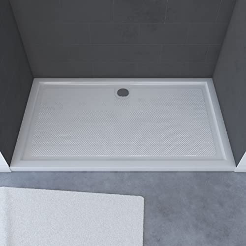 AURLANE Receveur de Douche a Poser Extra-Plat Anti-Derapant en Acrylique Blanc Rectangle - 140 x 80 cm - Bac de Douche Whiteness 140 SCAB127