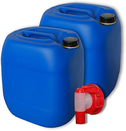 plasteo Bidons – Lot de 2 Jerricans 30 L, Bleu, avec 1 Robinet DIN 61 (22027x2+22010)