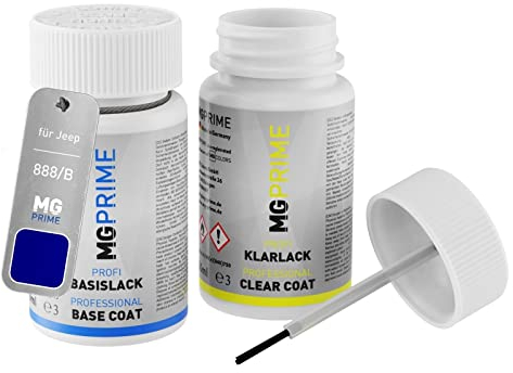 MG PRIME Autolack Lackstift Set für Jeep 888/B / 888 Jetset Blue Metallic/Bleu Jet Set Metallic Basislack Klarlack je 50ml
